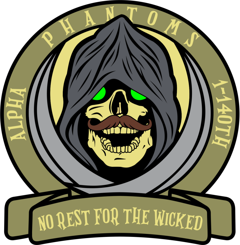 1-140th Aviation Regiment Mustache No Rest For The Wicked Glow-In-The-Dark Eyes Patch