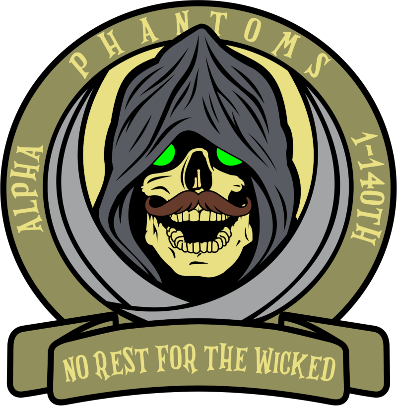 1-140th Aviation Regiment Mustache No Rest For The Wicked Glow-In-The-Dark Eyes Patch