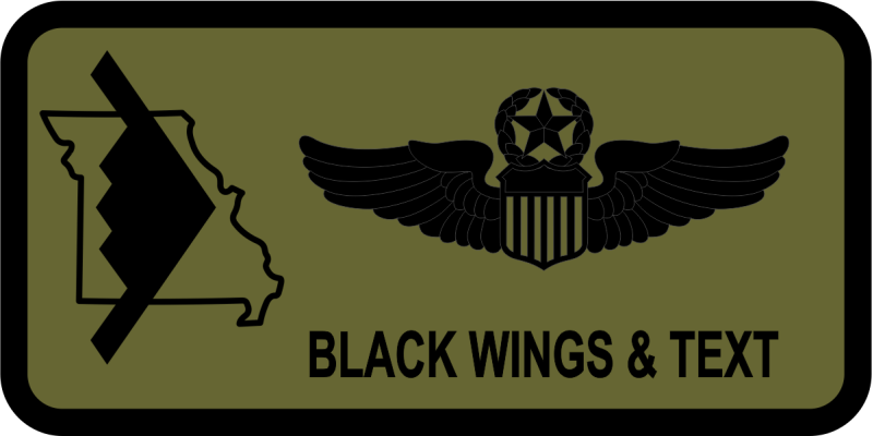 110 BS Black B2, MO State Outline OD Green Name Tag